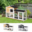 2-tier Wood Rabbit Hutch Backyard Small Animal House Ramp Outdoor Run Enclosed