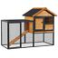 Outdoor Rabbit Cage Elevated Pet House w/ Slide-Out Tray, Natural Wood &amp; Black 842525165365