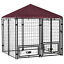 4.6&apos; x4.6&apos; x5&apos; Indoor/Outdoor Metal Dog Kennel House w/ 2 Food Bowls &amp; Lock 196393159187