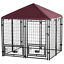 4.6&apos; x4.6&apos; x5&apos; Indoor/Outdoor Metal Dog Kennel House w/ 2 Food Bowls &amp; Lock 196393159187