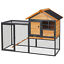 Outdoor Rabbit Cage Elevated Pet House w/ Slide-Out Tray, Natural Wood &amp; Black 842525165365