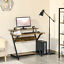 Home Computer Desk with Monitor Shelf and Storage, Gaming Writing Table, Brown