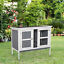 Wooden Bunny Hutch 2-Levels w/ Roof Mesh Window for Outdoors &amp; Small Animals 842525170864